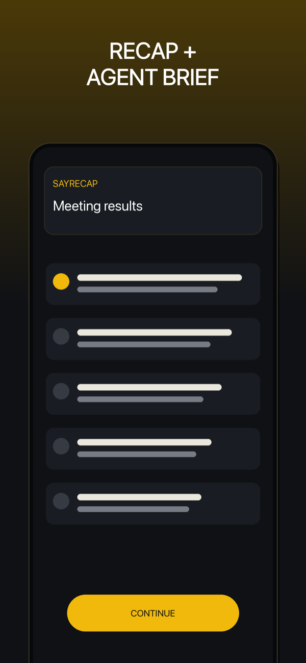Sayrecap recap and Agent Brief screen